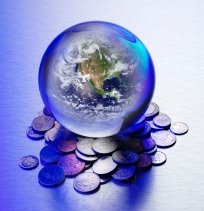 world on a pile of change